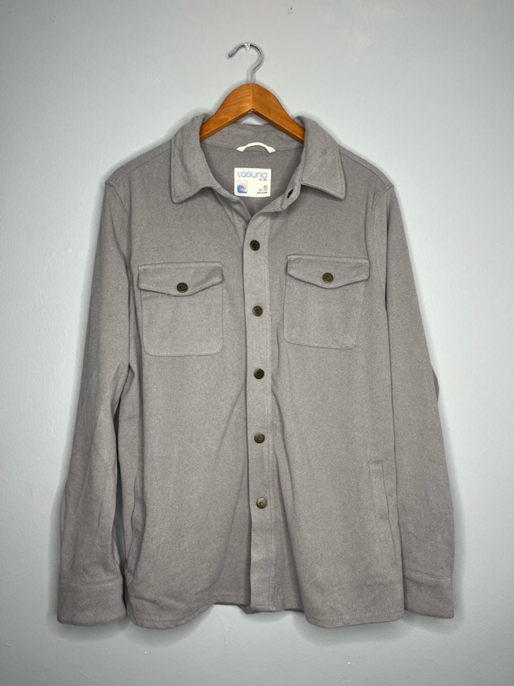 Laguna Men's Oversized Grey Button Up Soft Fleece Shacket Jacket Over Coat